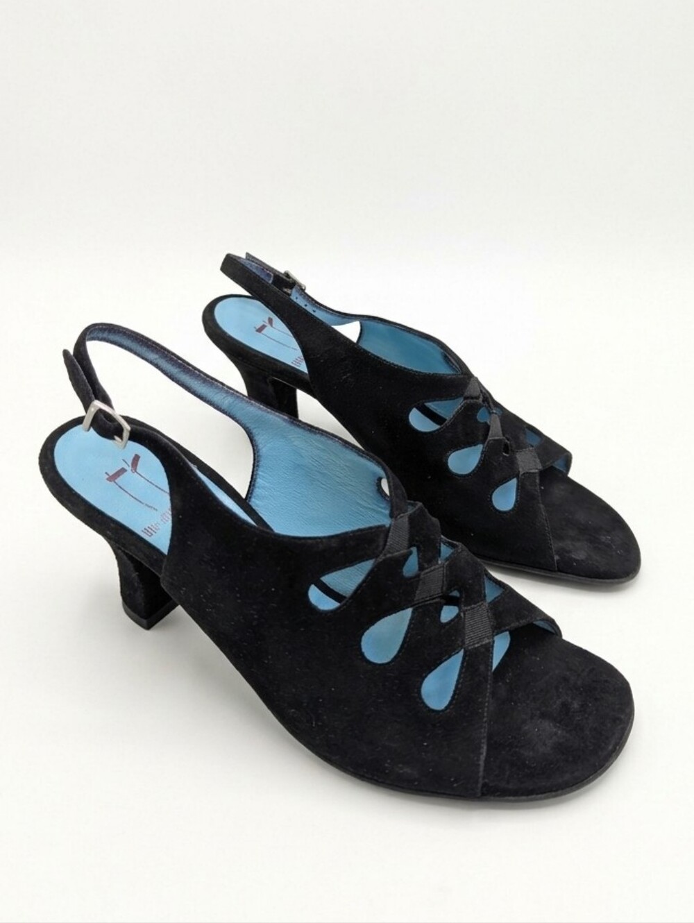 Thierry Rabotin Black Suede Cutout Slingback Italian Sandals Size 37 (US 6.5-7)
